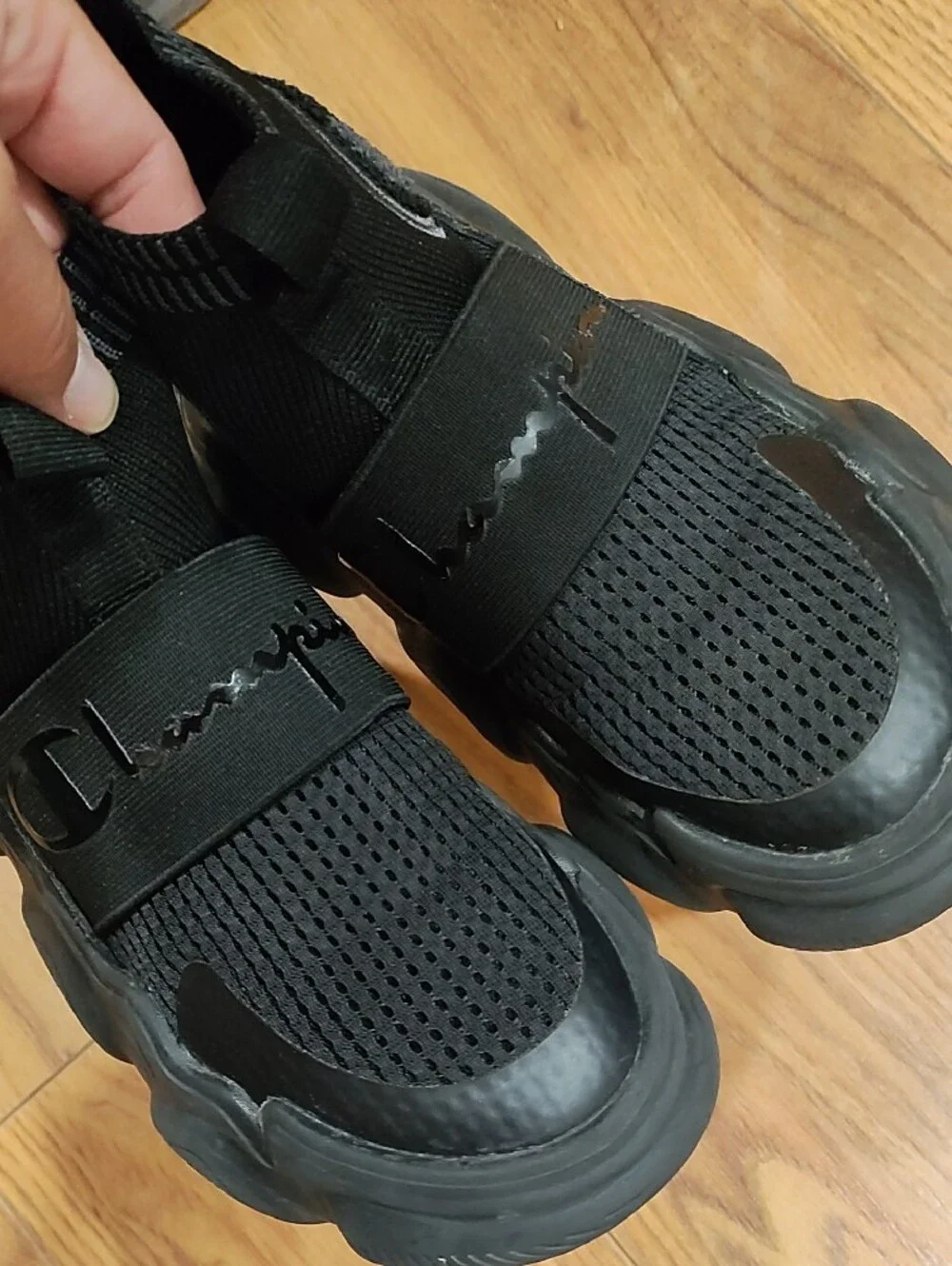 Champion Kids Black High-Top Knit Strap Sneakers